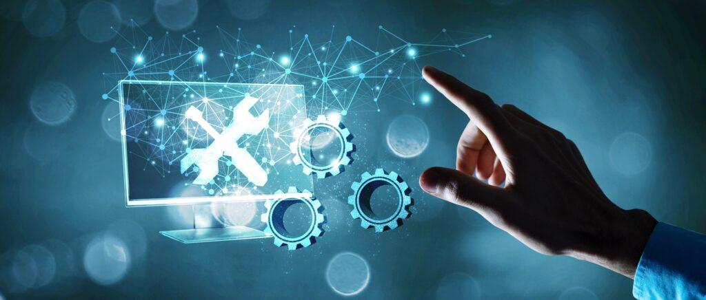 Digitale Wartungskonzeption mit Zahnrädern und Netzwerkstruktur | Entkalkungsanlage
